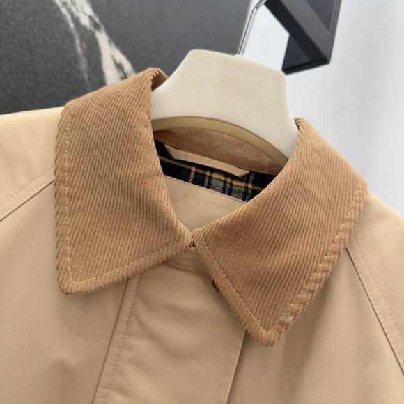 Ralph Lauren Corduroy Collar Trim Tan Trench Coat - Picture 3 of 9